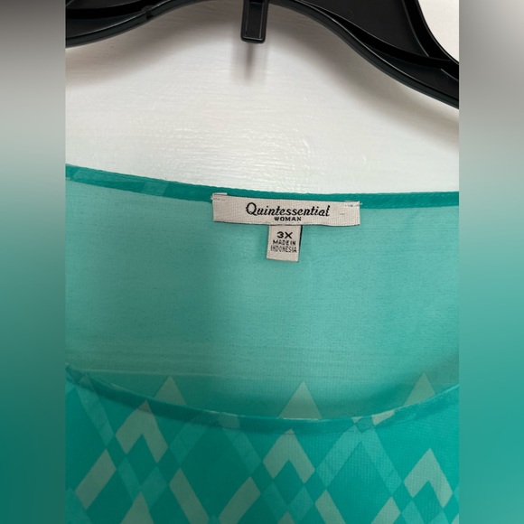 NWOT Quintessential Woman Teal/Green & White Sheer Blouse w/Built In Tank Top 3X - Picture 8 of 8